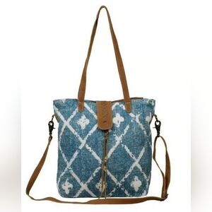 Myra Bag Handmade Beguile Shoulder Bag Upcycled Canvas & Cowhide Leather